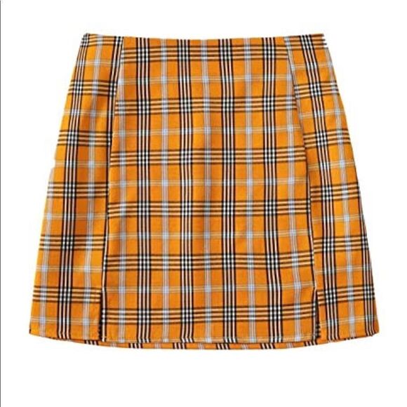 Shein Women's Plaid Skirt High Waist Split Front Zip Up Mini Bodycon Skirt - Picture 2 of 9